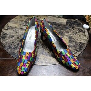 Vtg Caparros Celebrate Multicolor Embroidered Pumps 3" Heels Women's 8.5 B